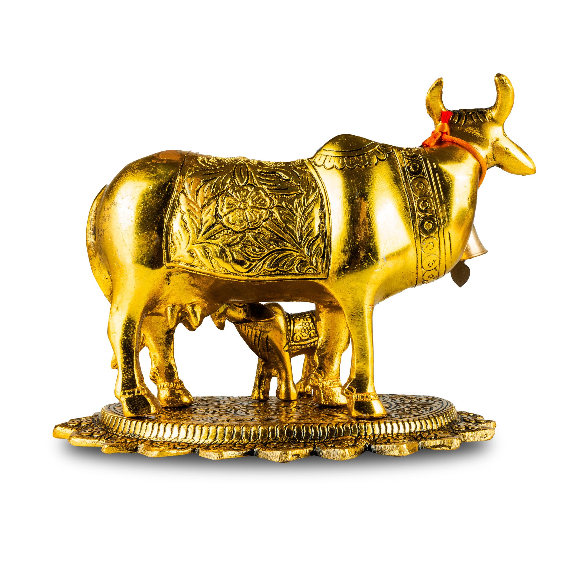 Metal Handicraft Kamadhenu with Calf | Height: 6" tynimo