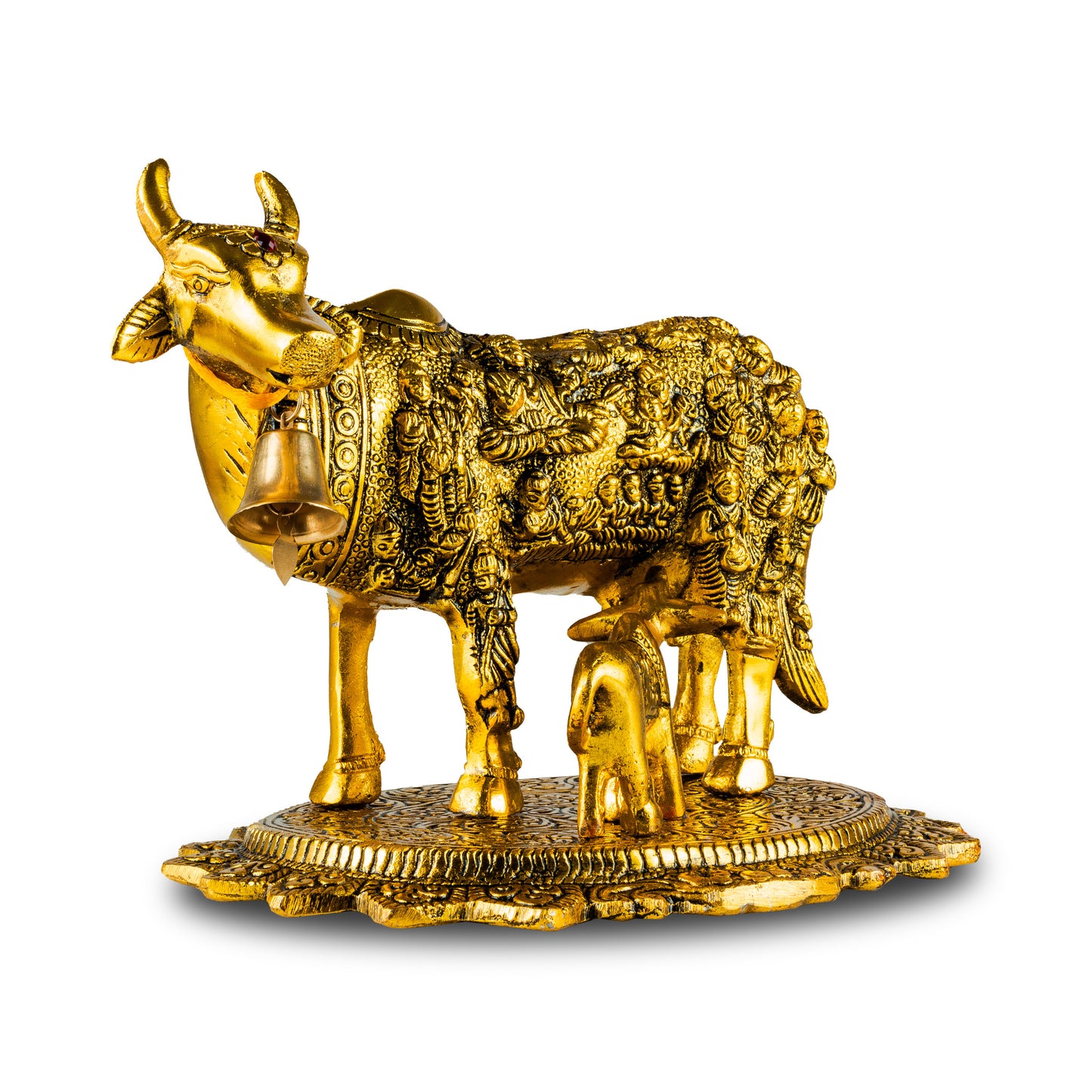 Metal Handicraft Kamadhenu with Calf | Height: 6" tynimo