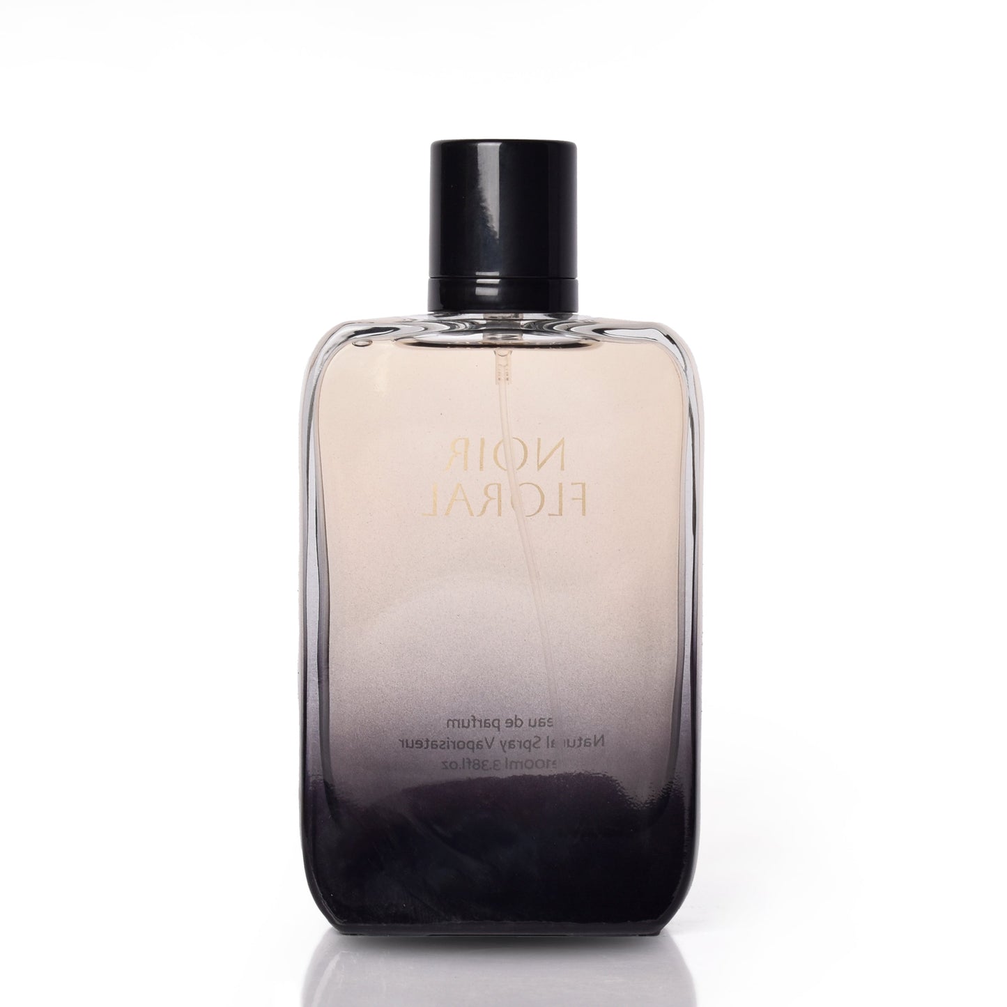 Alt Shift Noir Floral perfume back view on white background showing fine detailing and smooth glass finish.
