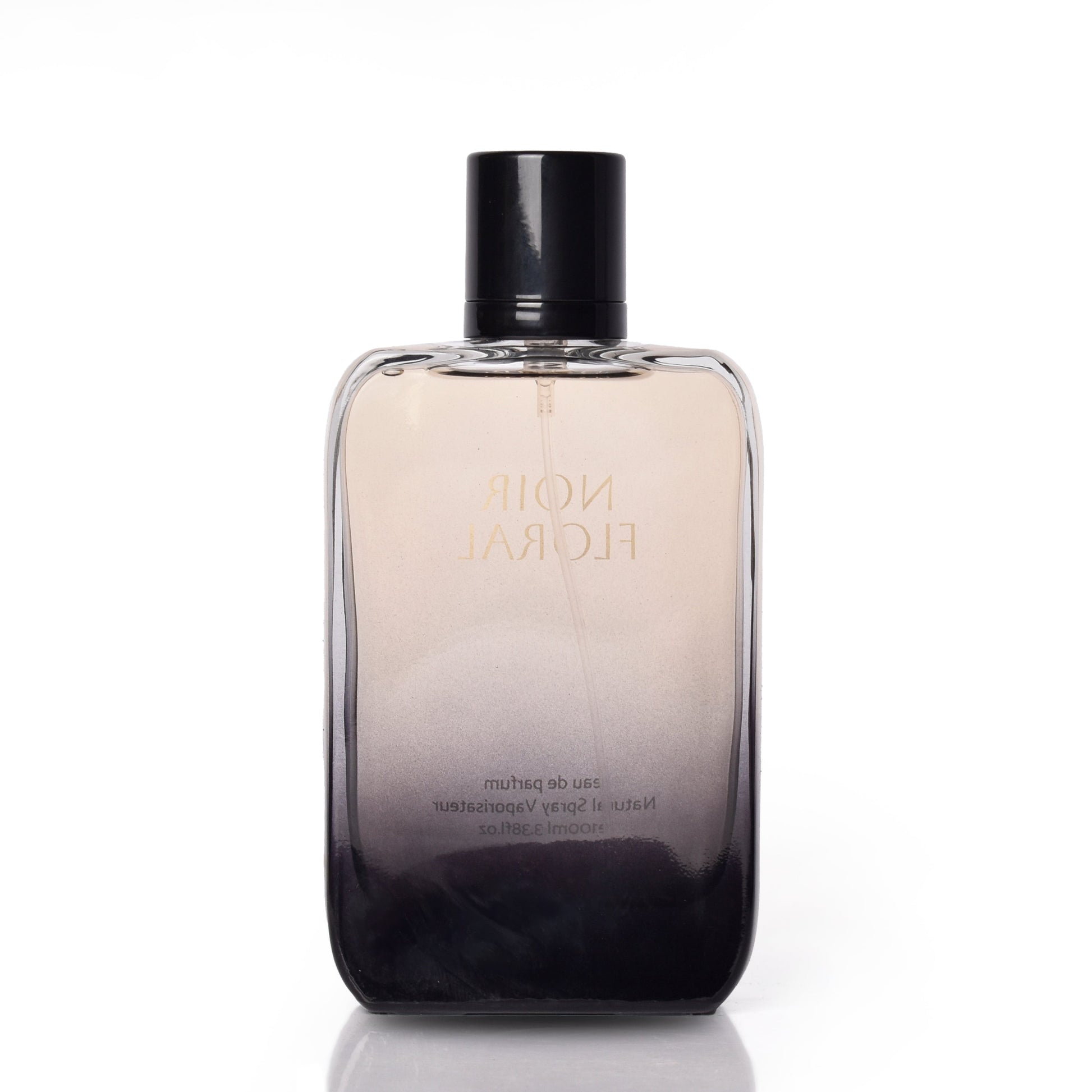 Alt Shift Noir Floral perfume back view on white background showing fine detailing and smooth glass finish.