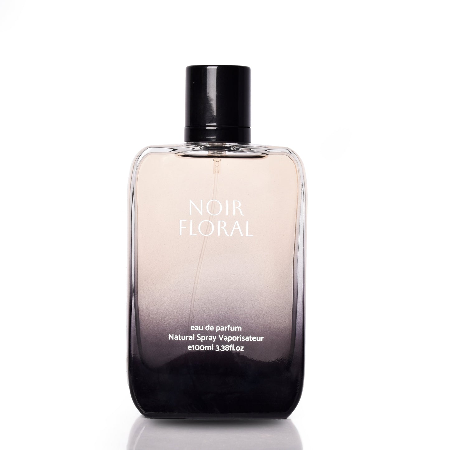 Perfume bottle labeled 'Noir Floral' on a white background
