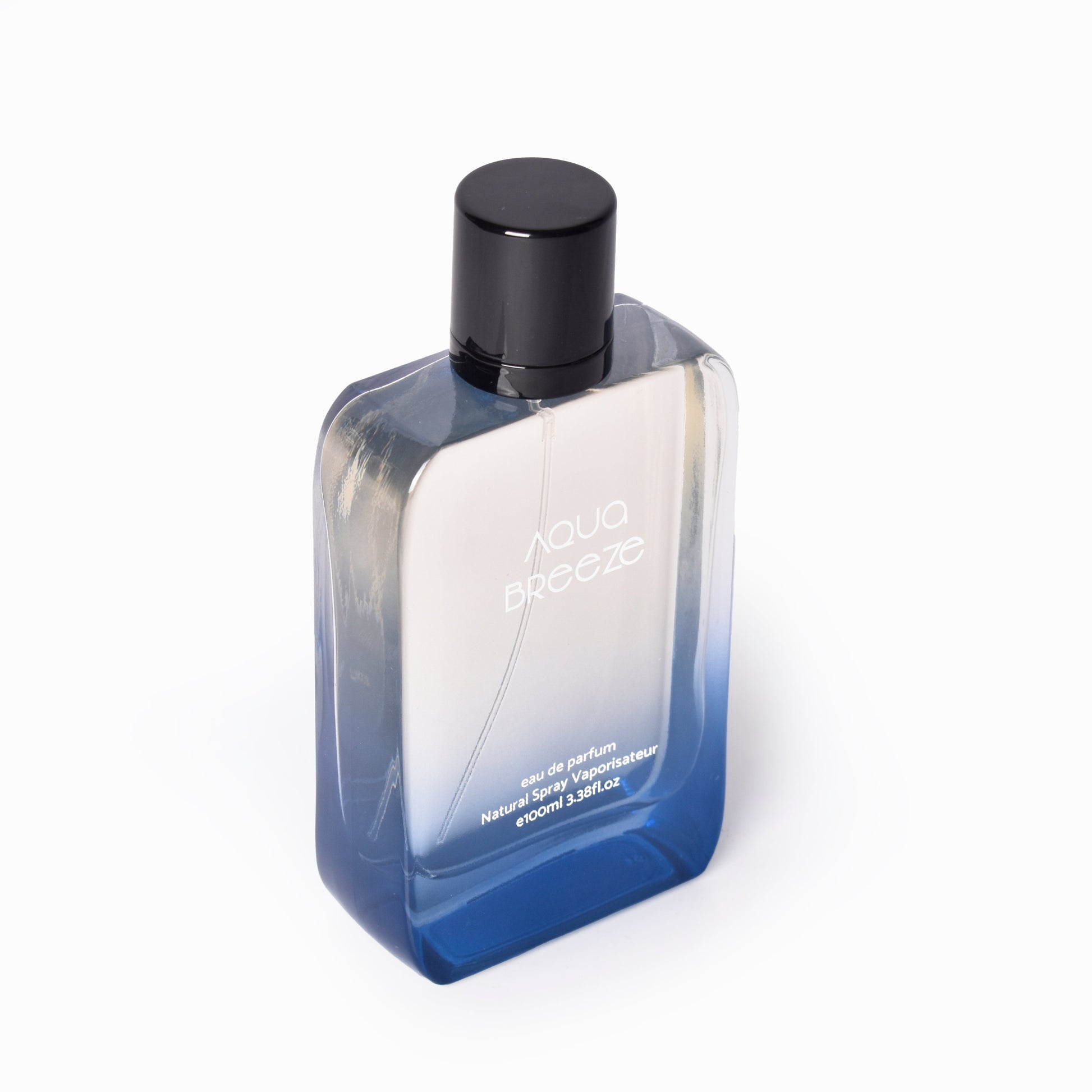 Perfume bottle with gradient design on a white background