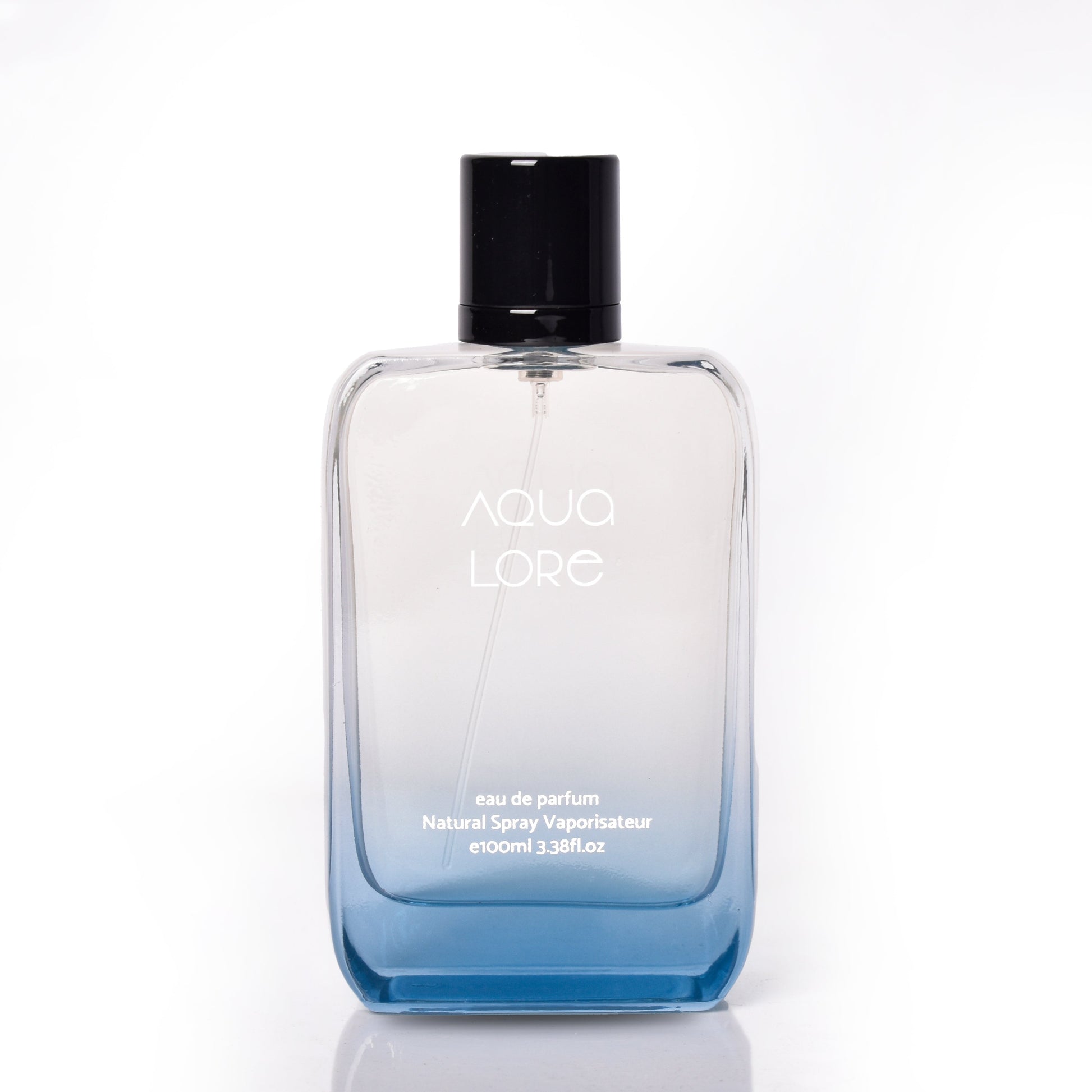 Close-up of Aqua Lore perfume cap and label, best aquatic fragrance for daily wear